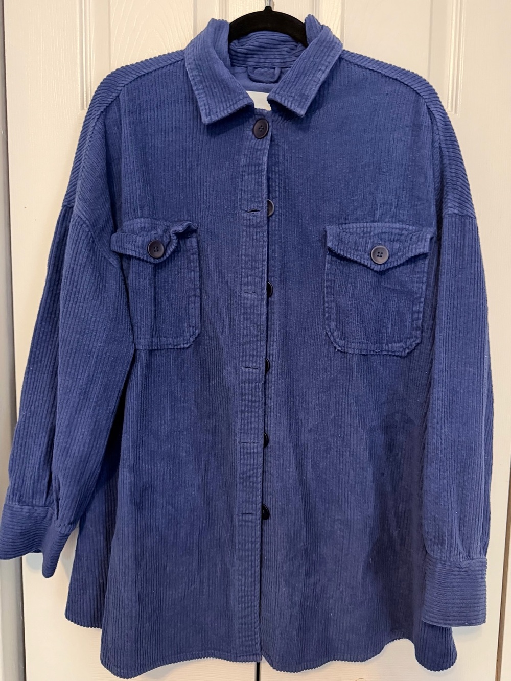Oversize Blue Corduroy Button-Up
